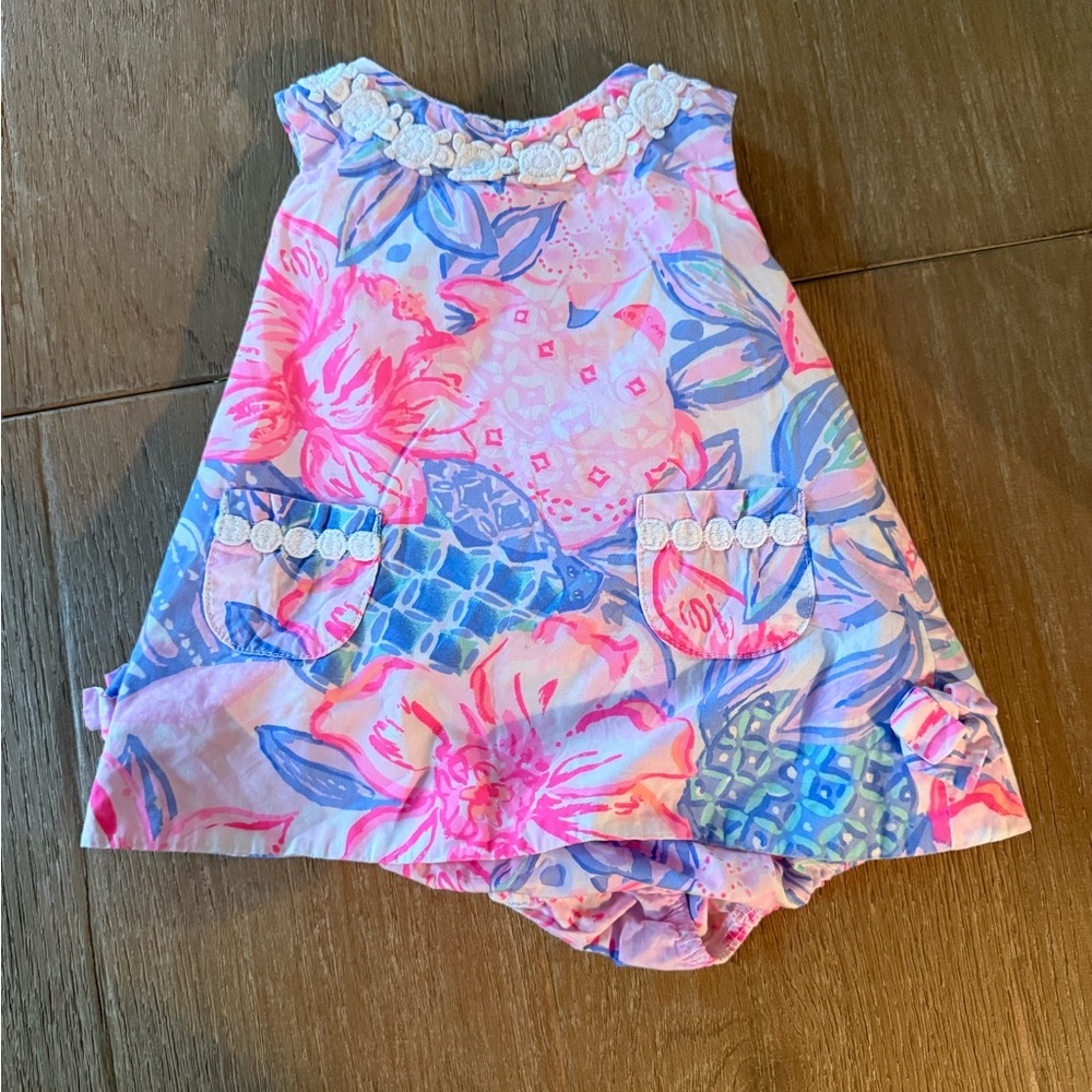 Lilly Pulitzer Pink Blue Floral Baby Dress Romper